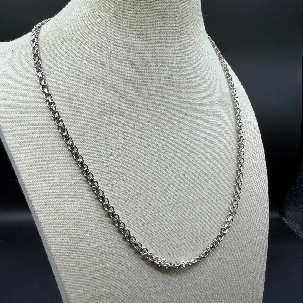 Silver Tone Multi Strand Chain Necklace Bracelet Set Chunky Statement Jewelry
